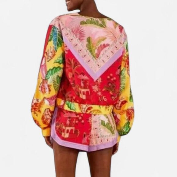 Farm Rio Mixed Scarves Windbreaker Jacket Multicolor Patchwork Maximalist SMALL - Picture 3 of 8